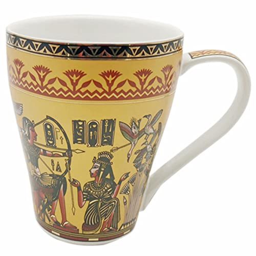 Taza de café de cerámica estilo antiguo egipcio, taza grande para café y té para la vida en el hogar, el mejor regalo o recuerdo, para familiares y amigos, 5 tipos de estilo, 330 ml (negro y dorado)