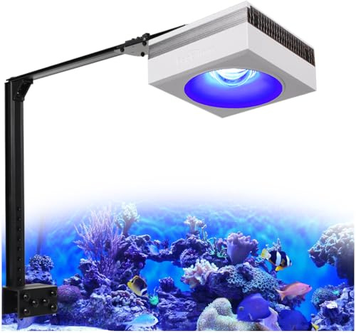 PopBloom RL90 WiFi Meerwasser LED 100W, Salzwasser LED Beleuchtung für Reef Coral Fish Wasserpflanzen Salzwasser Aquarium,APP unterstützt Deutsch (1 WiFi Lampe mit Armhalterung)