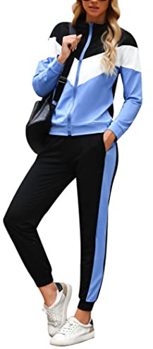 Marvmys Women's Zip Up Tracksuit Set Long Sleeves Sweatsuit Sets Color Block Jogger Set