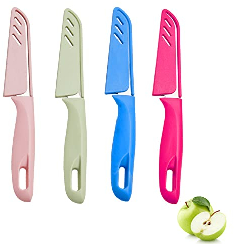 Ailelan Fruit Knife, 4 Pack Small Kitchen Knife Sets with Protective Cover, Sharp Vegetable Knife Set, Stainless Steel Fruit Knives Small Suitable for Most Vegetables, Fruits and Meat