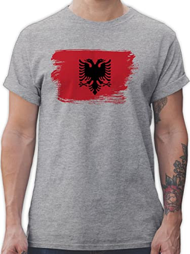 T-Shirt Herren - Fußball EM WM - Albanien Albanija - 5XL - Grau meliert - albanische Outfit Fussball Shirt männer Europameisterschaft Albania Tshirt albanisch fussballtrikot fu Ball Albaner