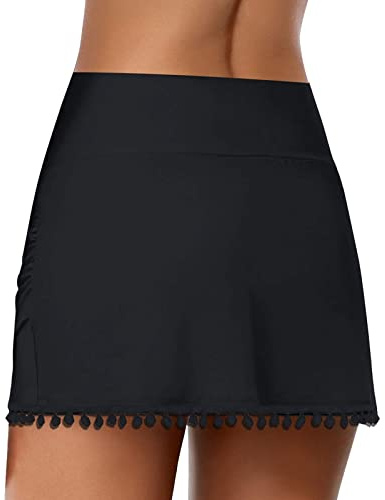Blingko Jupe Maillot De Bain Femme Bikini Jupette Bas de Maillots de Bain Élégant Intégré Taille Haute Bikini de Plage Été Piscine Plage Maillot Elastic Confortable Décontracté S4*Noir