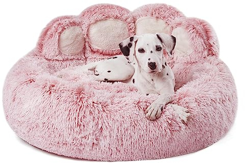 Jiupety Pet Round Hundbädd Med Tass-Form, Lugnande Donut-Hundsäng, Medelstor Storlek Diametern är 81 CM, Bekväm Och Mjuk, Kan Tvättas I Maskin, Dog Bed Cat Bed, Pink