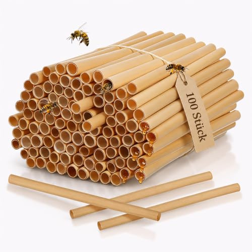 MAGICLULU 15CM Bienenröhrchen, 100 Stück Niströhren für Wildbienen | Natürliche Schilfrohr Bienenröhrchen Ersatzröhrchen für Bienenhaus, 5–8mm Nisthülsen aus Schilfrohr, für Bienenhotel