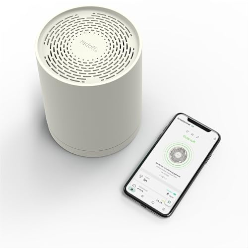 Radoff Sense- Appareils Mesurant Qualité Air Intérieur avec Capteur Radon, Humidité et Pression Air, Détecteur CO2 COV PM Compatible avec Alexa, Intégration Complète à Venir, Thermomètre Connecté WiFi