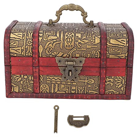 Buachois Vintage Deko Holz Schatzkiste, 19 x 11 x 11 cm Kleine Ägyptische Treasure Chest mit Schloss, Mini Retro Schatztruhe Piratenkiste Schmuck Holzkiste für Bücher Karten Sammlung Geschenke
