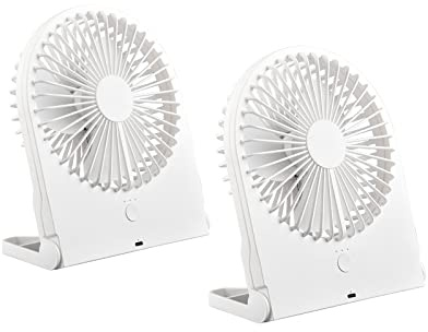 Setpoint Lot de 2 mini ventilateurs avec batterie, connexion USB-C à 3 niveaux, blanc, hauteur 23 cm