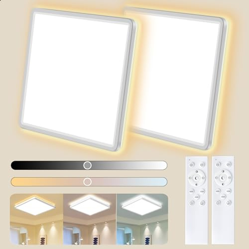 HABOWN LED Deckenleuchte Flach Dimmbar mit Fernbedienung, 24W 3200LM, 3000-6500K Ultra Dünn Deckenlampe Backlighteffekt Decke Lampe für Wohnzimmer Schlafzimmer Küche Balkon, Quadratish, Weiß, 2 stücke