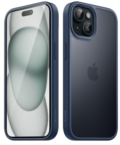 JETech Matte Hülle für iPhone 15, Sturmblau | Robuster Schutz, Matte Rückseite, Anti-Fingerabdruck, Stoßfestes Design