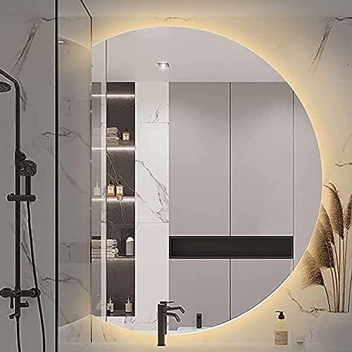 Bathroom Mirror Illuminated LED, Wall-mounted Backlit Vanity Mirror, Shaped Art Smart Makeup Mirror, Left/right Cut Semicircle Led Light Mirror,Left Cut [Warm Light],600mm,Friendly32