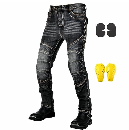 GEBIN Motorradhose Herren, Motorrad Jeans Herren mit Protektoren, Aramidfaser Jeans Motorrad, Motorrad Hose mit Oberschenkeltaschen (Black,M)