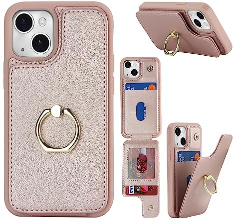 Cavor Cover Compatibile con iPhone 13 Mini,Flip Portafoglio Custodia Pelle,[4 Porta Carte][Staffa Anello Supporto],Custodia Cover Libro Case Compatibile con iPhone 13 Mini - Oro Rosa