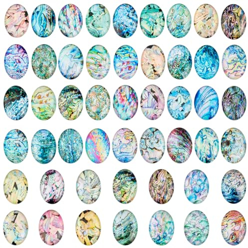 PH PandaHall 50 Stück Ovale Glascabochons Mit Marmormuster Kuppelfliesen 25x18mm Cabochonperlen Flache Rückseite Fliesen Für Fotoanhänger Kamee Schmuck Verzierung Dekoration Gemischte Farben