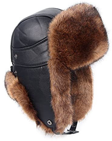 GaRcan Wintermütze mit Ohrenklappen, Herren-Mütze, Leder, Schnee, sowjetische Mütze, russische Bombermütze (D 7 1/8)