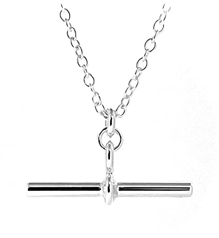 ROBERTS Sterling Silver T-Bar Necklace with 3cm Albert Pendant