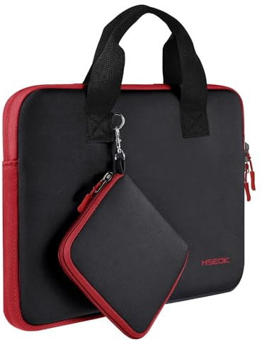 Laptop Hülle 14 Zoll mit Kleiner Tasche, Neopren-Computertasche, kompatibel mit MacBook Pro 14 M5/M4/M3/M2/M1 (2025–2021), MacBook Air/Pro 13 und den meisten 14-Zoll-Notebooks,Schwarz Rot
