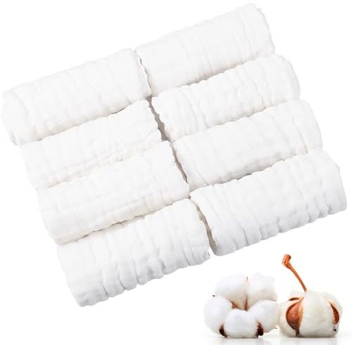Radsocken 8 Pack Muslin Squares for Baby, 100% Cotton Burp Cloths Soft Burp Cloths 6 Layers Absorbent& Soft& Breathable Baby Muslins Pack 10x10 Inch, HGC018875