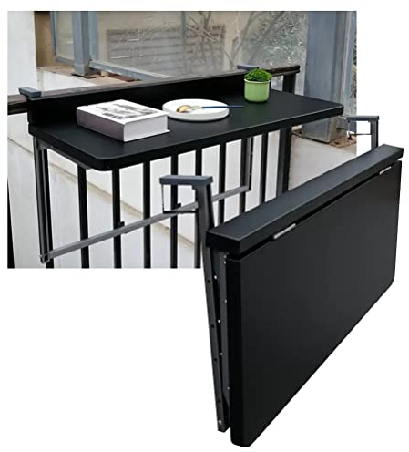 GMLBRMW Hängetisch, Klapptisch aus schwarzer Aluminiumlegierung, Balkongeländer, Mini-Fold-Hängetisch für Gartenterrasse, multifunktionaler Couchtisch