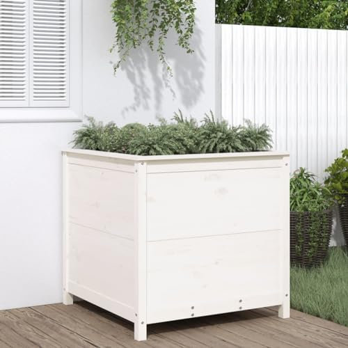 AUVYI Macetero para plantas, jardinera, bancal de jardín, jardinera, decoración de plantas, flores y verduras, muebles de jardín interior y exterior, color blanco, 82,5 x 82,5 x 78 cm