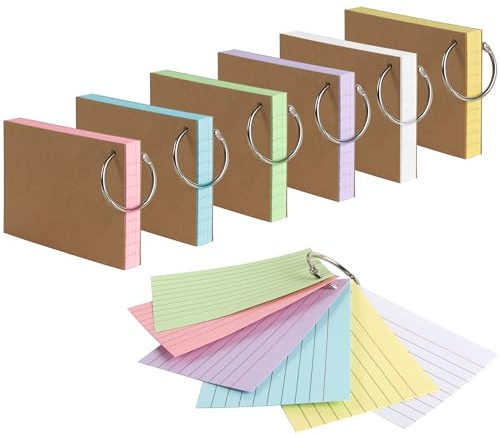 Colored Index Cards Ruled Revision Cards, 300PCS Flash Cards Note Cards, Ruled on Both Side, 6 Colours Size: 7.35 * 10.5cm