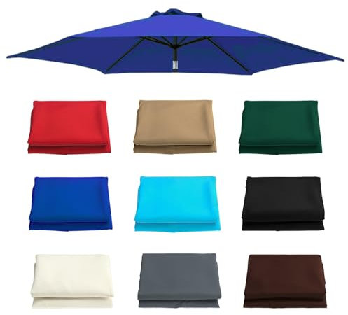 GUOGLZ 6 Rippen Ersatzdach Für Terrassenschirm Mit Schirmbelüftung Sonnenschirm ErsatzBespannung Für Ampelschirm Wasserdicht 2.0m/2.7m/3.0m Marktschirm Ersatzabdeckung(Blue,3.0m(9.8ft))