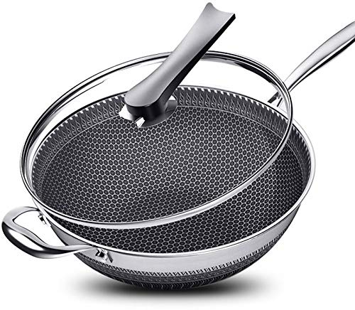 YIHANSS Pfanne, Antihaft-Bratpfannen Doppelseitiger Siebwaben-Edelstahl-Wok ohne Öl-Rauch-Bratpfanne Wok
