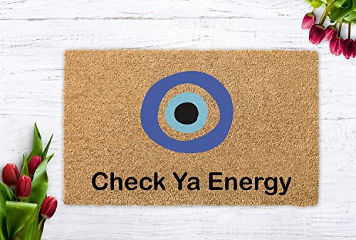 Traqunn Check Ya Energy,Evil Eye Doormat,Check Your Energy Door Mat,Protection Welcome Mat,Resist Dirt and Absorbent Entrance Doormat 36X24 In