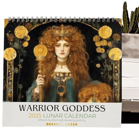 Gotischer 12-Monats-Mondkalender, Kriegergöttin 2025 Mondphasenkalender, Wandplaner im Retro-Stil, gotische Heimdekoration für Liebhaber der griechischen Mythologie