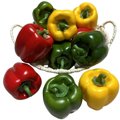 12pcs Artificial Bell Peppers Fake Veggie Colorful Bell Peppers for Decoration, Decorative Vegetables, Fake Red Green Yellow Bell Peppers (Each Color 4Pcs)