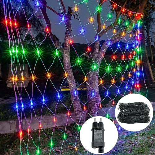XINZI Lichternetz Außen 3x2m, Lichterkette Außen 8 Modi Lichtervorhang innen, lichterkette netz mit Stecker, lichternetz innen weihnachtsbeleuchtung, led netz für Weihnachten Halloween, RGB