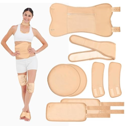 Castor Oil Pack Kit,8pcs Rizinusöl Packung Verstellbare Castor Oil Wrap,Rizinusöl Packung Wiederverwendbare Organic Pack,mit Verstellbaren Riemen für Hals Brust Taille Knie und Füße