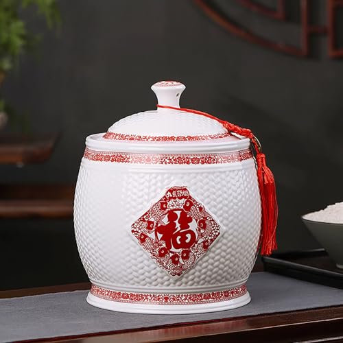 Rice Storage Container with Lid,Airtight Ceramic Rice Jar,Ceramic Rice Bucket 2.5kg 4kg 5kg 7.5kg 10kg 12.5kg 15kg Rice Dispenser,Ceramic Food Containers Kitchen Coffee Canister(Capacity: 10kg/22lb)