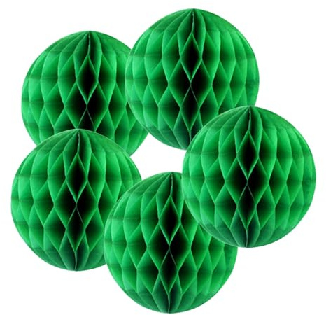 SrchJoy Waben-Papierbälle, Party-Dekorationen, 5 Stück, Seiden-Pompons, Blumenkugel, Girlande, Geburtstag, Babyparty, Hochzeit, Party, Dekoration (grün, 5 Stück, 30 cm)