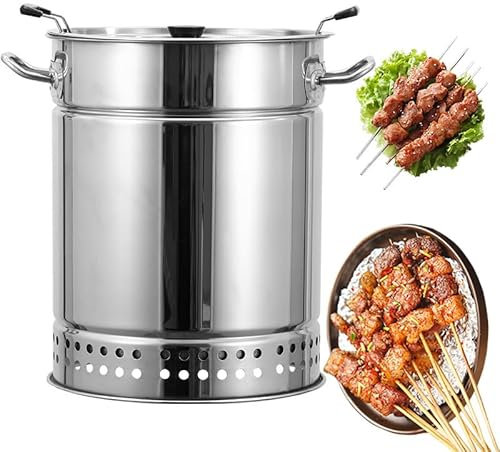 Barbecue au charbon de bois portable vertical sans fumée avec 20 brochettes et ensemble d'accessoires, torréfaction à 360°, diamètre 39,1 cm