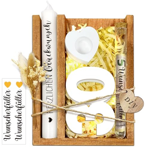 30 Geburtstag Geschenk Frauen & Männer, 30 Holz Schild Gästebuch mit Kerzen & LED Lichterkette Ständer Geldgeschenke, Originelle Personalisiertes Hochzeit Geschenke Deko 30 Jahre Tischdeko