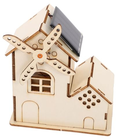 LOPUNER Solar Windmill Diy Science Kit Wooden Assembly Windmill House Science Experiment Toys for Boys and Girls Solar Powered Wind Turbine Toy
