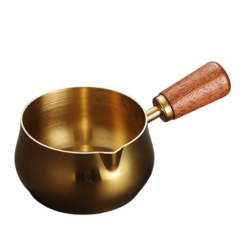 6oz/180 ml Edelstahl Espresso Messbecher mit Holzgriff, Gold | Metall Espresso-Schnapsbecher, V-förmiger Soßenbecher, Dipschalen Öffnung, Für Soßen, Kaffee, Milch, Cappuccino
