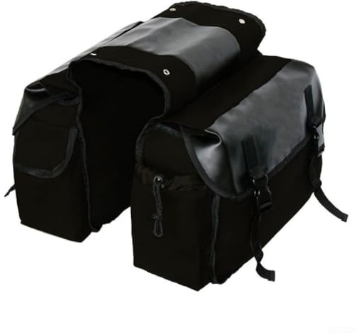 MeevrgR Vintage Fahrradtasche – 40 x 30 x 20 cm Canvas & Leder wasserabweisend hinten Leder wasserabweisend Hecktasche Gepäckträgertasche mehrere Taschen (schwarz)