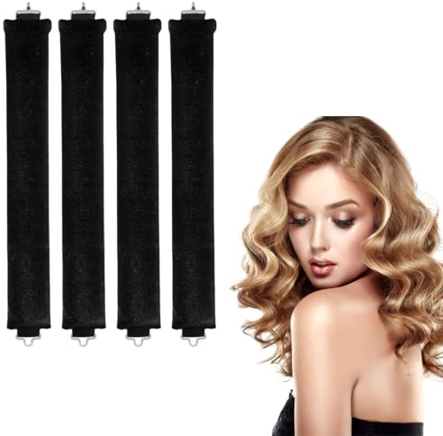 ZORVYN 4 pezzi Fascia bigodino senza calore, Bigodini morbidi per dormire, lungo per boccoli, Piega e capelli mossi senza calore, Per tutti i tipi (per capelli di lunghezza media o lunga) (nero)