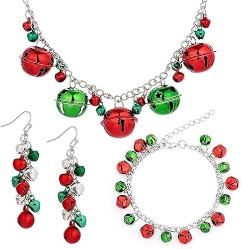 WEINIBAO Weihnachts kette, Weihnachten Kostüm Zubehör Damen mit Weihnachts Halskette Ohrringe, Verstellbarer Kette Weihnachten für Damen Mädchen, Halskette Ohrringe für Karneval Fasching Maskerade