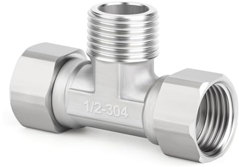 QZKJQDD Stainless Steel 304 1/2 BSP Male, T Shaped 3 Way Pipe Fitting, Left&Right 2 Ends Flexible Movable Tee Connector, for Water, Gas, Oil, and Fuel Applications Pipe Connecting Conversion