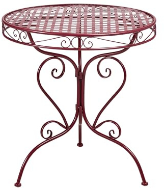Beliani Table de Bistrot d'Extérieur Terrasse Plateau Rond en Métal Ornements Volute Rouge Bordeaux Albinia