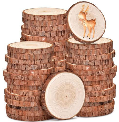 55 Stück Holzscheiben, Baumscheiben Unvollendete 5-6cm Holz Log Scheiben Holzkreise Runde Holzscheibe für DIY Basteln Hochzeit Rustikale Dekoratio