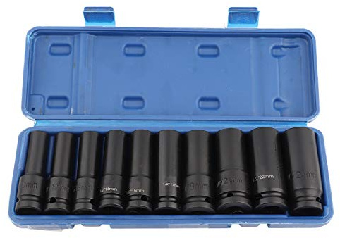 10Pcs Impact Socket Set, Heavy Duty Molybdenum Steel, 1 / 2in Drive, 10-24mm Hex Sizes - Durable Construction, Resistant Finish, Ideal for Automotive and Mechanical Use