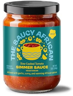 The Saucy African Vegetarian Simmer Sauce - 12 OUNCES - Slow Cooked Tomato with Garlic, Curry & Warming African Spices - Plant-Based, Vegan Friendly - Authentic African Flavor - Mild Heat