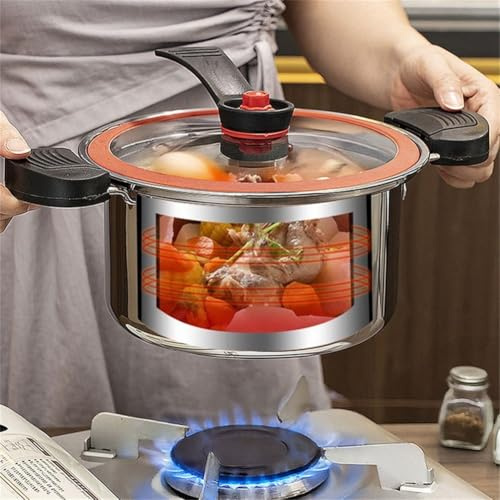 WIIYENA Mijoteuse à pression en acier inoxydable de 3,5 l avec casserole antiadhésive pour ragoût et cuisson à la vapeur, prête à flamme nue, rouge