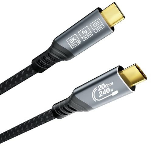 EUDOBEL USB C Kabel 3m (USB C 3.2 Gen 2×2, 8K@30Hz, 4K@144Hz/ 60Hz Video Kabel, Ladekabel 240W) 20Gbps USBC auf USBC Datenkabel für Monitor, Thunderbolt 4, MacBook Pro, iPad Pro, iPhone 17, Switch, VR