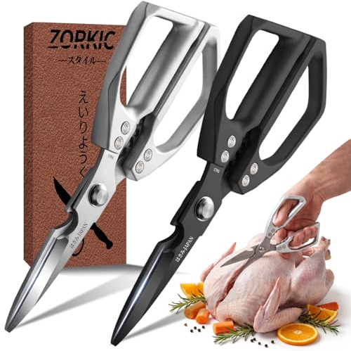 Küchenschere Set 2er-Pack Hähnchenschere, Edelstahl Fleischschere Scharf Hochleistungs Geflügelschere, 2 Stück, für Küche, Fleisch, Geflügel, Fisch, Gemüse, Silver & Schwarz