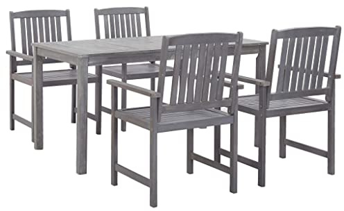 FWIKDUN 5-TLG. Gartenmöbel-Set mit Tisch und Stühlen aus Akazie - Garten-Essgruppe mit Armlehnen und Rückenlehnen aus Massivholz Akazie für Terrasse und Garten