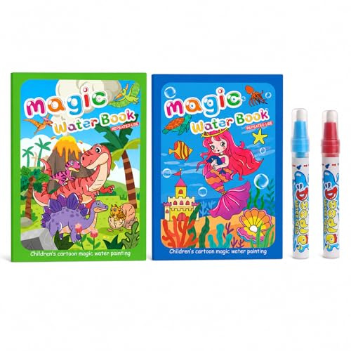 Nurila 2 Stück Wassermalbuch, Malbuch Kinder ab 2 mit Wasserstiften | Wiederverwendbares Wassermalbuch, Aqua Doodle 2 jahr, Magic Water Book Geschenk